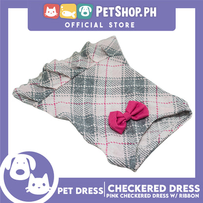 Pet Cloth Pink Checkered Dress with Pink Ribbon Design