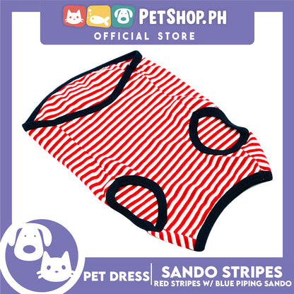 Pet Cloth Red Stripe Sando with Blue Piping