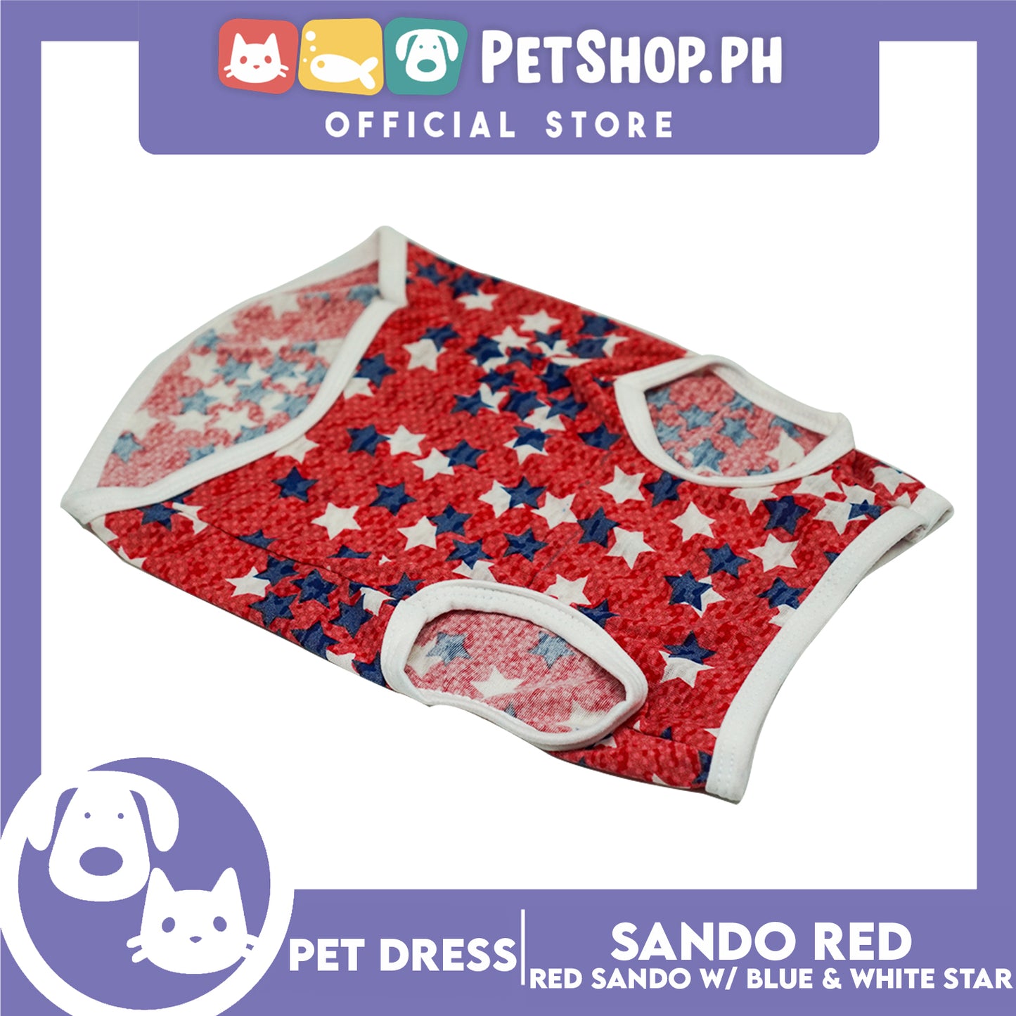 Pet Cloth Red Sando with Blue and White Star Design, Perfect fit for Small Breed of Dog
