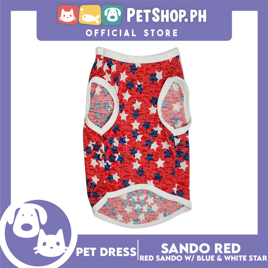 Pet Cloth Red Sando with Blue and White Star Design, Perfect fit for Small Breed of Dog