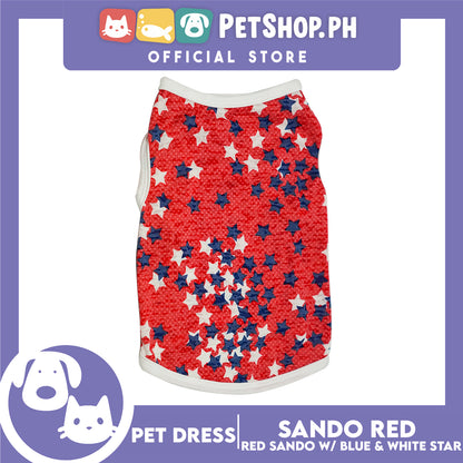 Pet Cloth Red Sando with Blue and White Star Design, Perfect fit for Small Breed of Dog