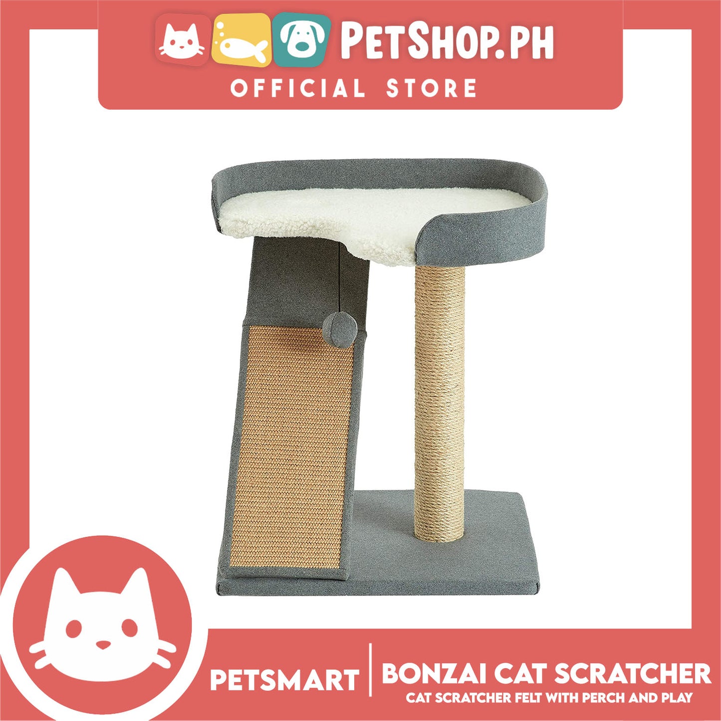 Bonzai Cat Scratcher Felt With Perch And Play 40cm x 47cm x 58cm (Diana 911122) Premium Cats Scratcher Sisal Scratch, Pet Furniture Cats, Cats Climbing Tower, Pet Cats Scratcher