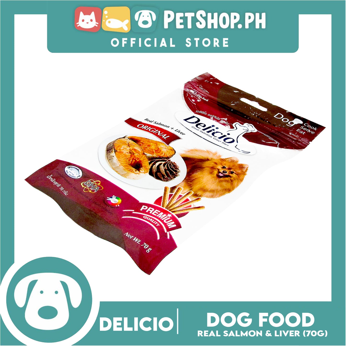 Delicio Original Great Nutrition Great Time 70g (Real Salmon + Liver) Dog Food, Dog Treats, Dog Snack