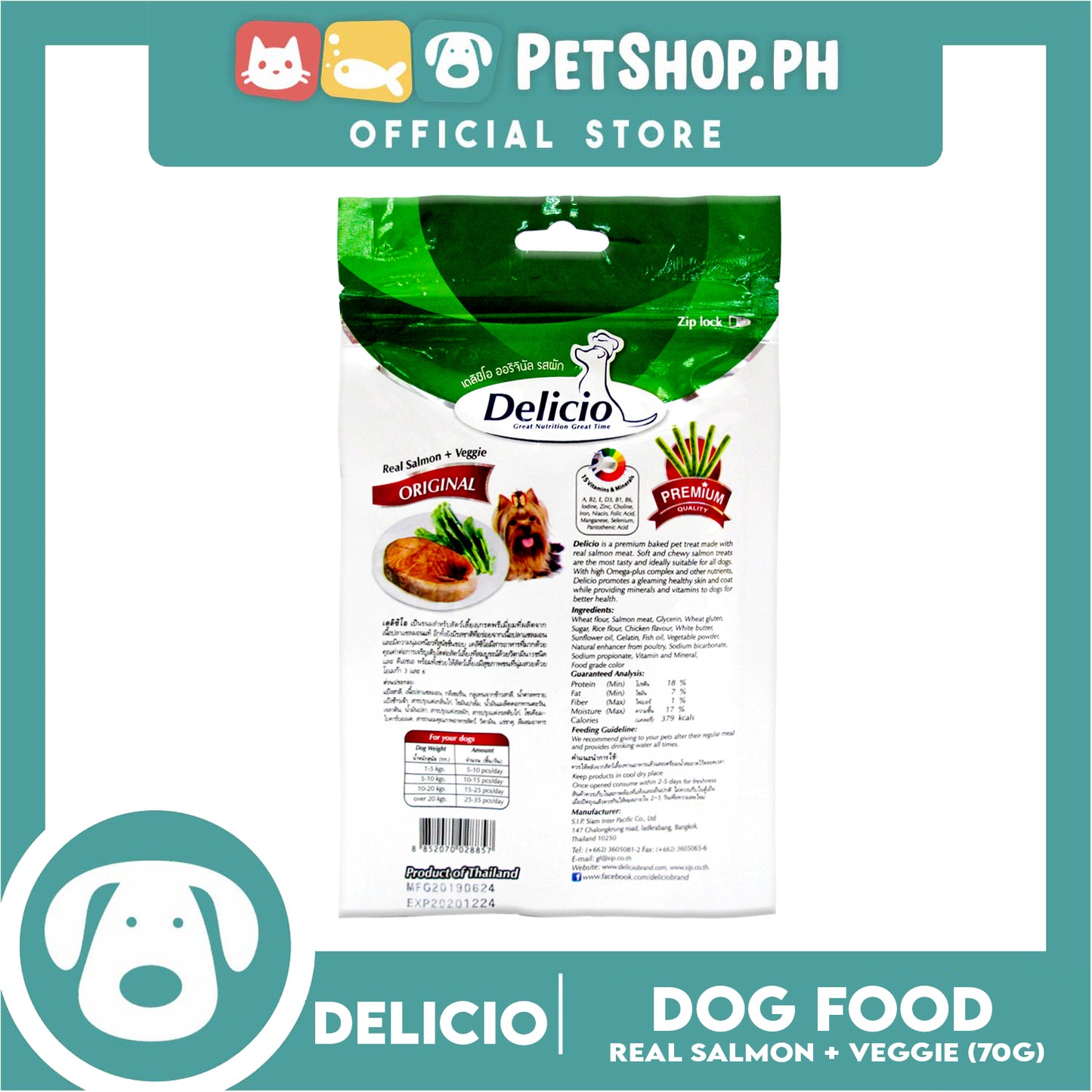 Delicio Original Great Nutrition Great Time 70g (Real Salmon + Veggie) Dog Food, Dog Treats
