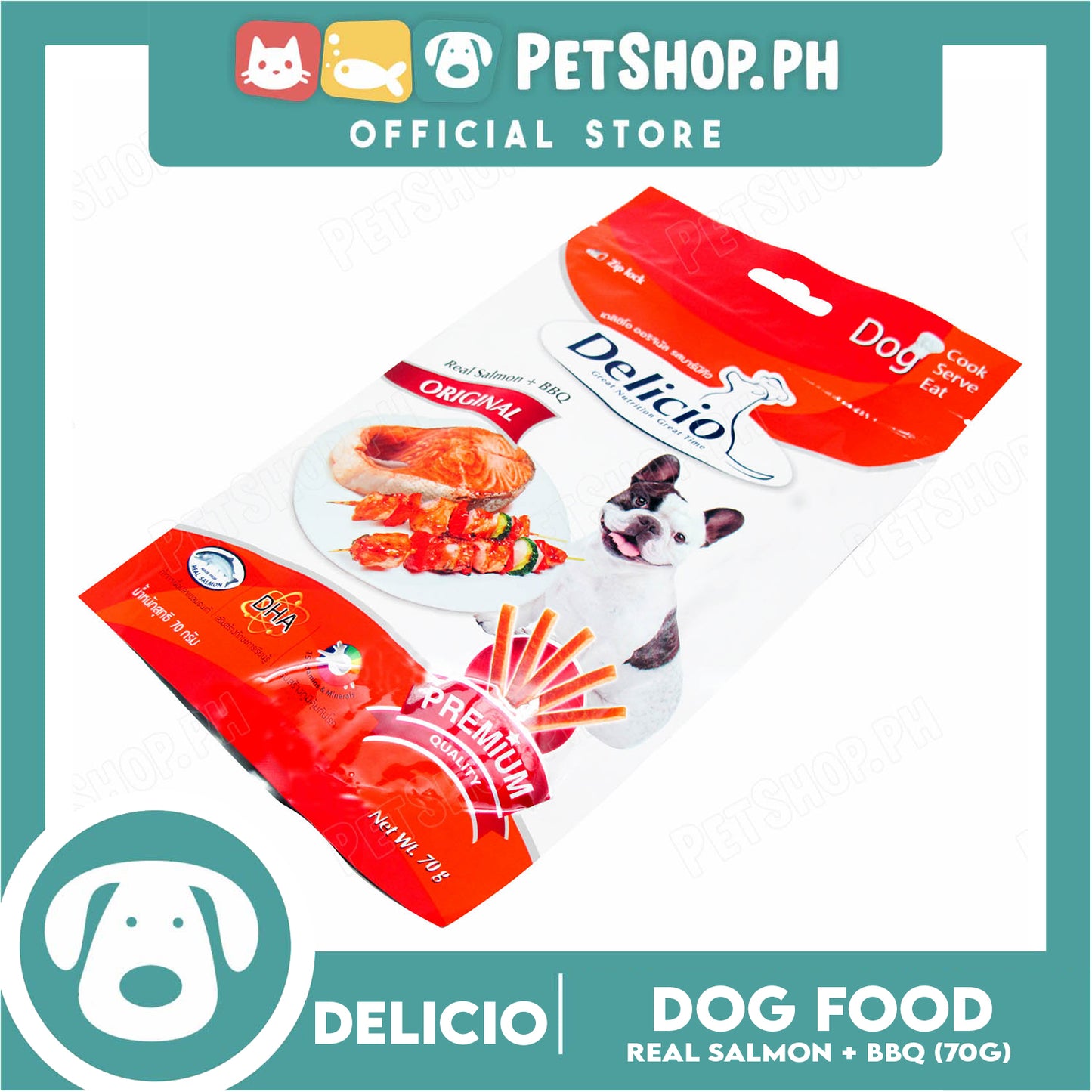 Delicio Original Great Nutrition Great Time 70g (Real Salmon + Barbeque) Dog Food, Dog Treats, Dog Snack