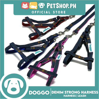 Doggo Denim Strong Harness Medium (Blue) Thick Leash and Straps for Your Dog