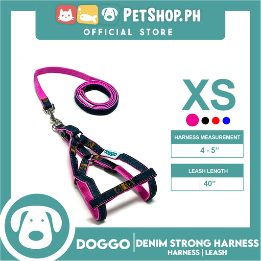 Doggo Denim Strong Harness Extra Small (Pink) Thick Leash and Straps for Your Dog