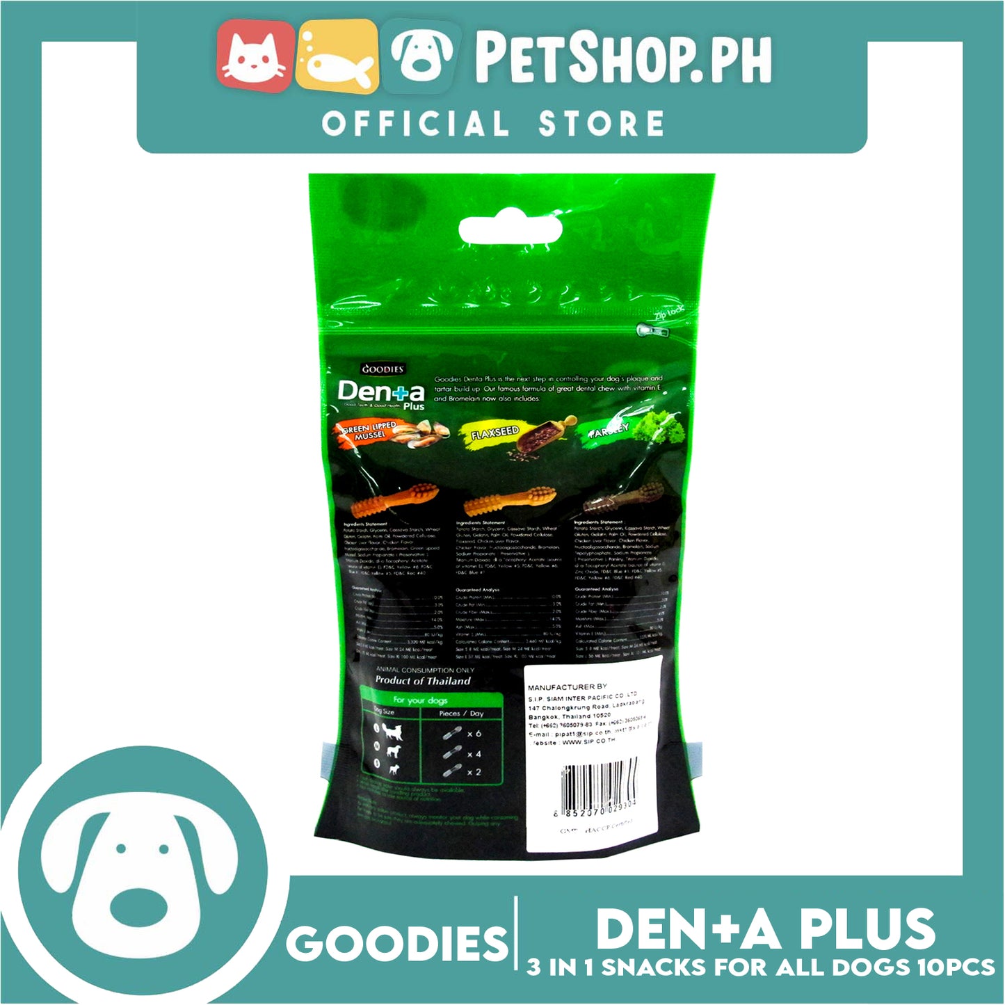 Goodies Denta Plus 10pcs Good Teeth And Good Health, 3 in 1 Dog Snack, Dog Dental Chews