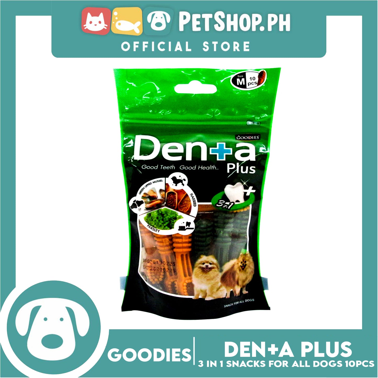 Goodies Denta Plus 10pcs Good Teeth And Good Health, 3 in 1 Dog Snack, Dog Dental Chews