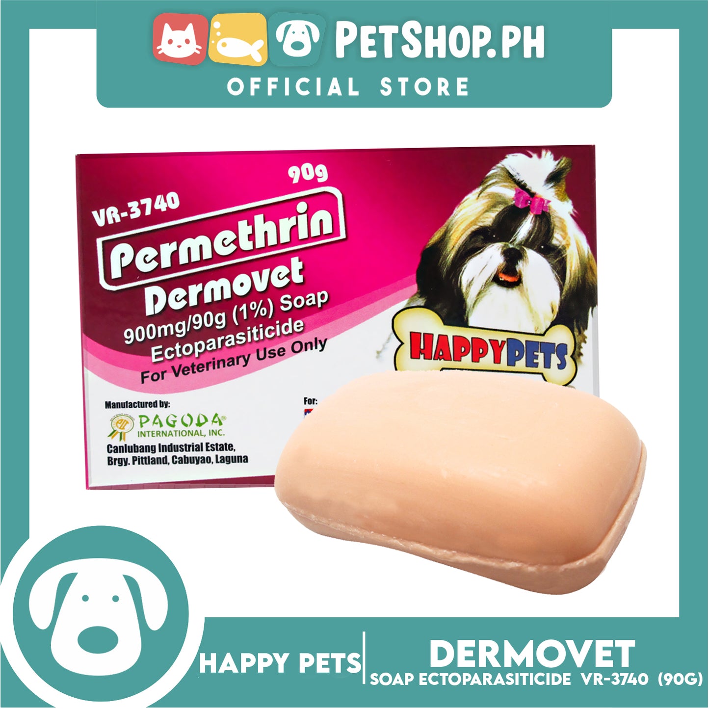 Happy Pets Permethin Dermovet 90g VR-3740 Anti Tick and Flea Soap for Dogs
