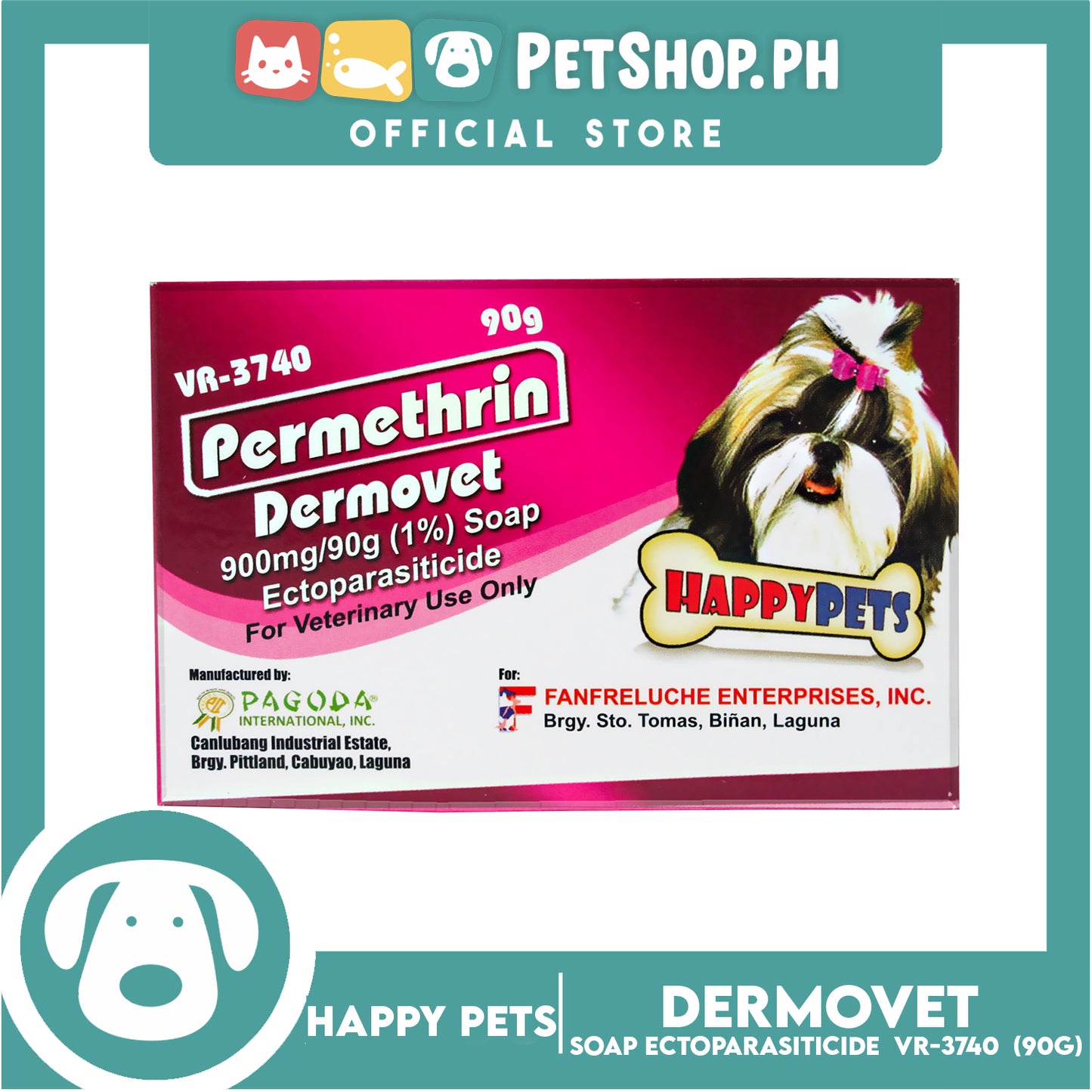 Happy Pets Permethin Dermovet 90g VR-3740 Anti Tick and Flea Soap for Dogs