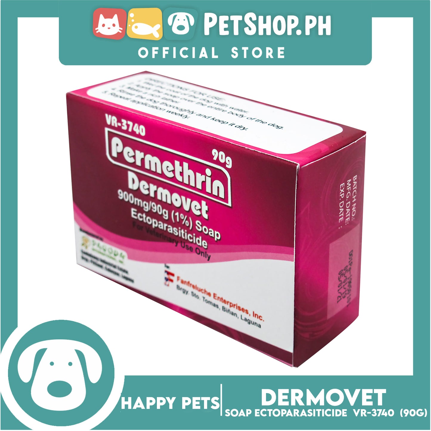 Happy Pets Permethin Dermovet 90g VR-3740 Anti Tick and Flea Soap for Dogs