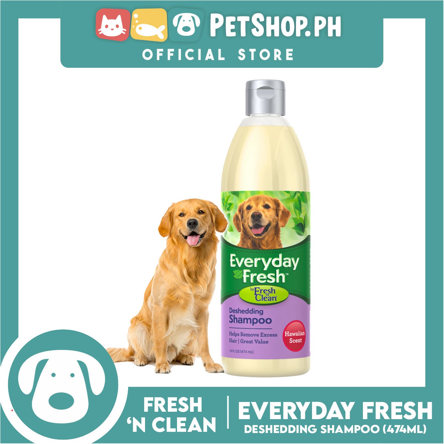 Fresh 'N Clean Everyday Fresh Deshedding Dog Shampoo 16oz (Hawaiian Scent)