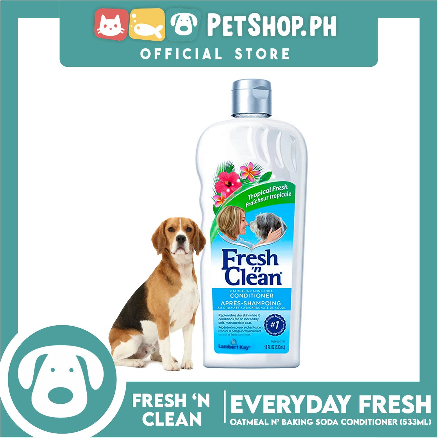 Lambert Kay Fresh 'N Clean 2-in-1 Oatmeal and Baking Soda Conditioner for Dogs 18oz (Tropical Fresh)