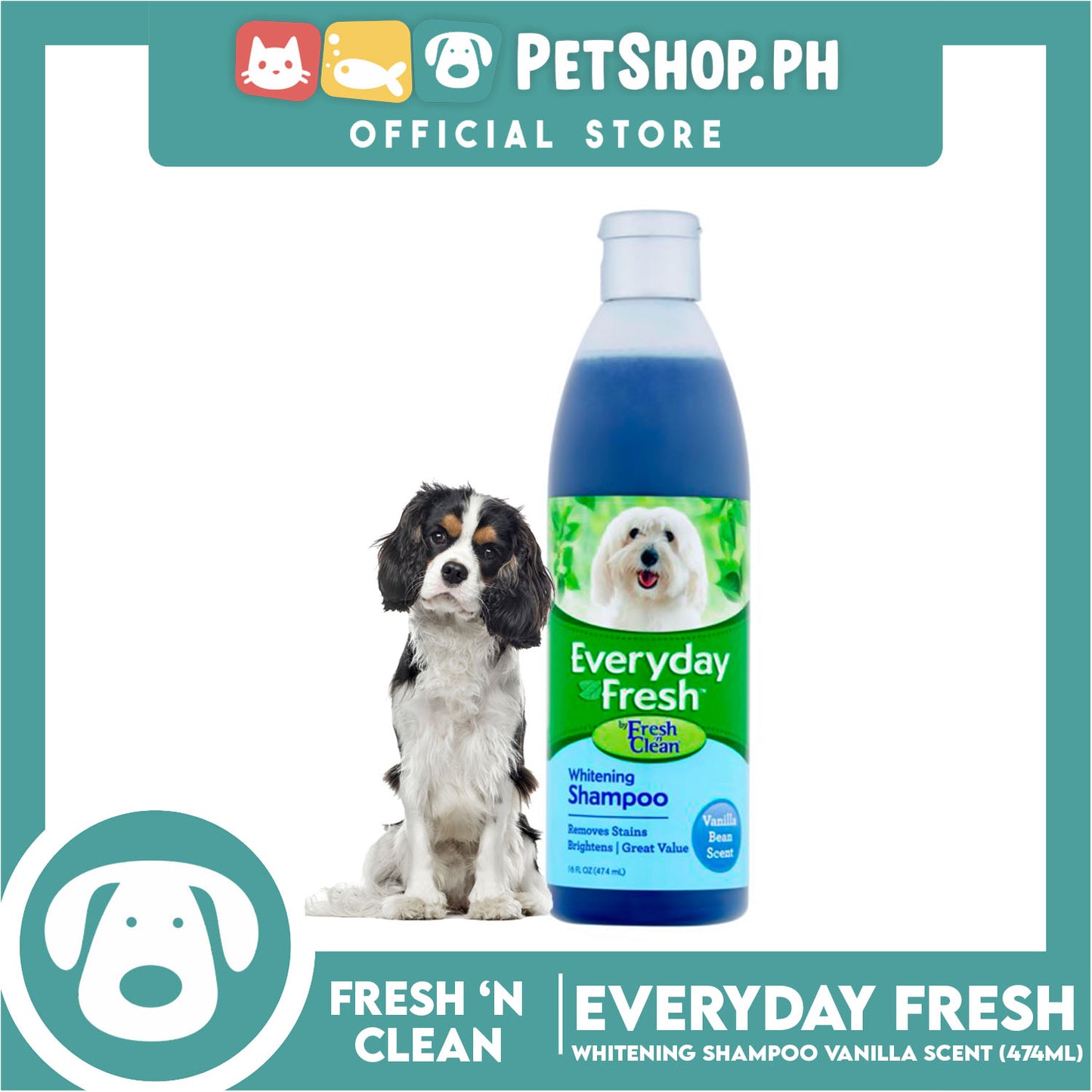 Fresh 'n Clean Everyday Fresh Whitening Dog Shampoo 16oz (Vanilla Bean Scent)