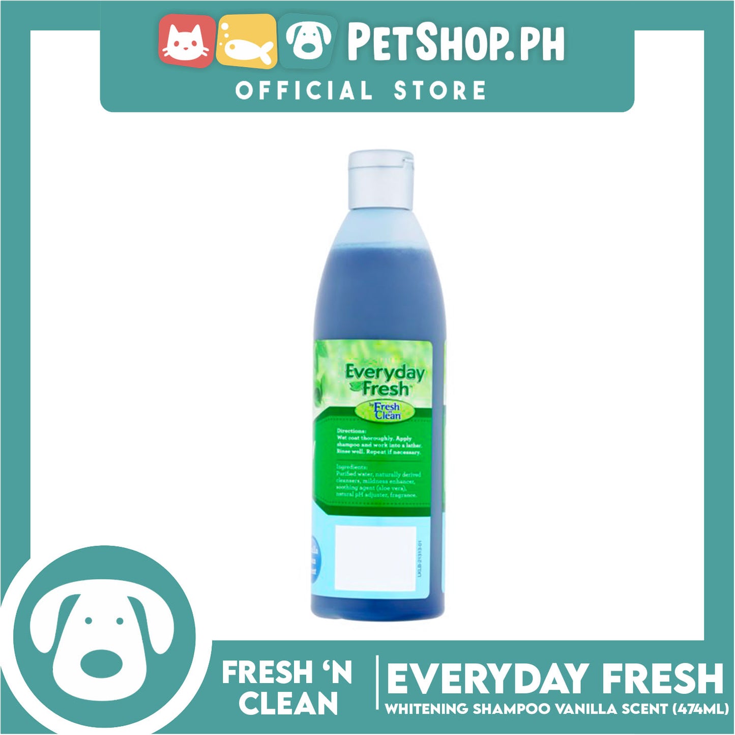 Fresh 'n Clean Everyday Fresh Whitening Dog Shampoo 16oz (Vanilla Bean Scent)