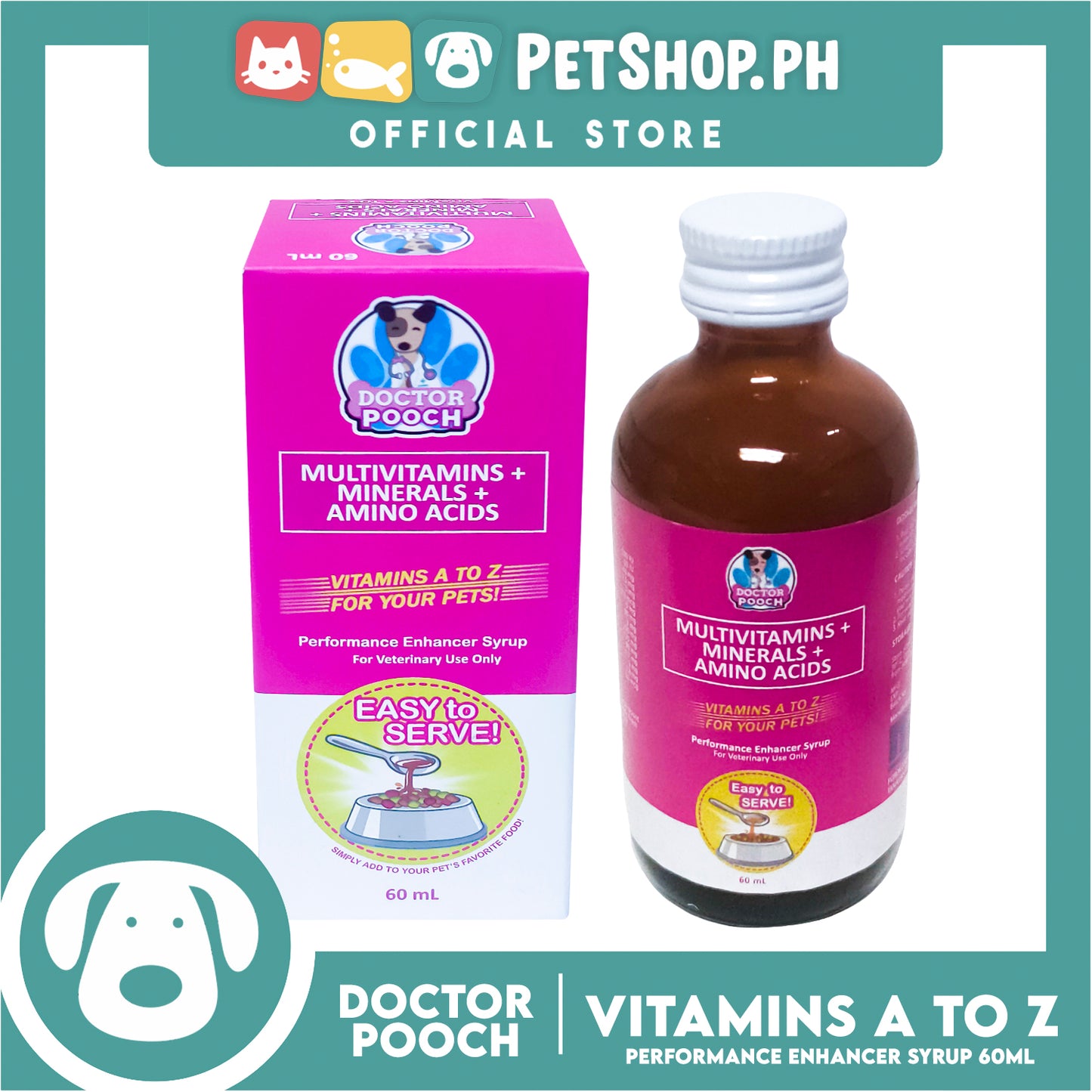 Doctor Pooch Multivitamins, Mineral And Amino Acids 60ml (Vitamins A to Z) Performance Enhancer Syrup For Your Pets