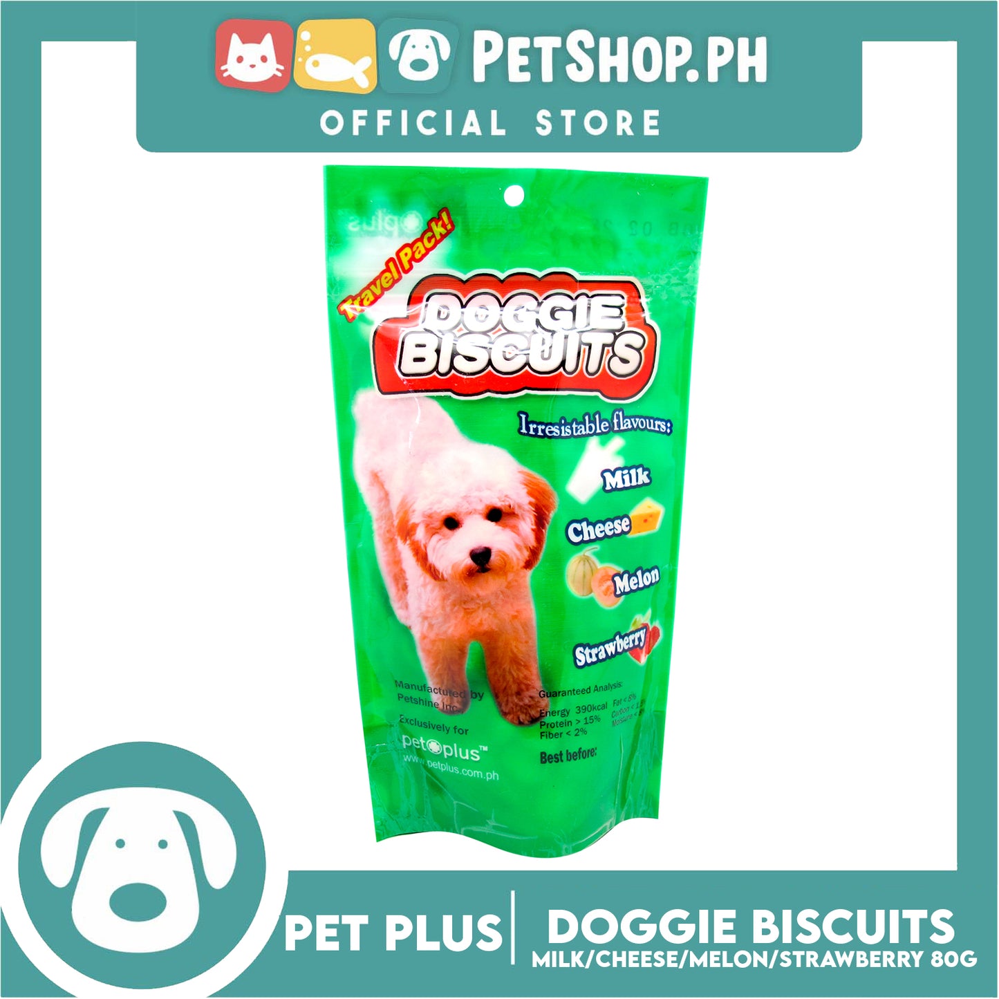 Pet Plus Round Doggie Biscuits 80g (Travel Pack) Dog Treats