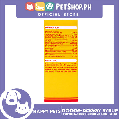 Happy Pets Doggy Doggy Syrup, Multivitamins + Minerals + Taurine + Lysine HCL + CGF Enhancer for Cats and Dogs 60ml