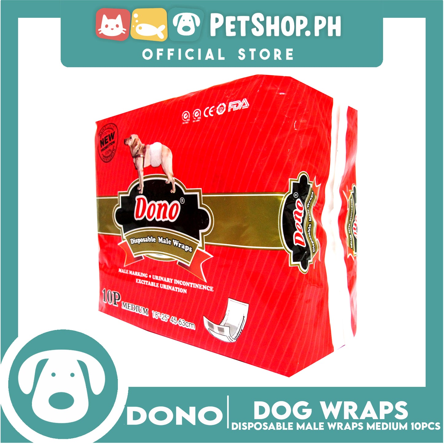 Dono Disposable Male Dog Wrap (Medium) Set of 10pcs