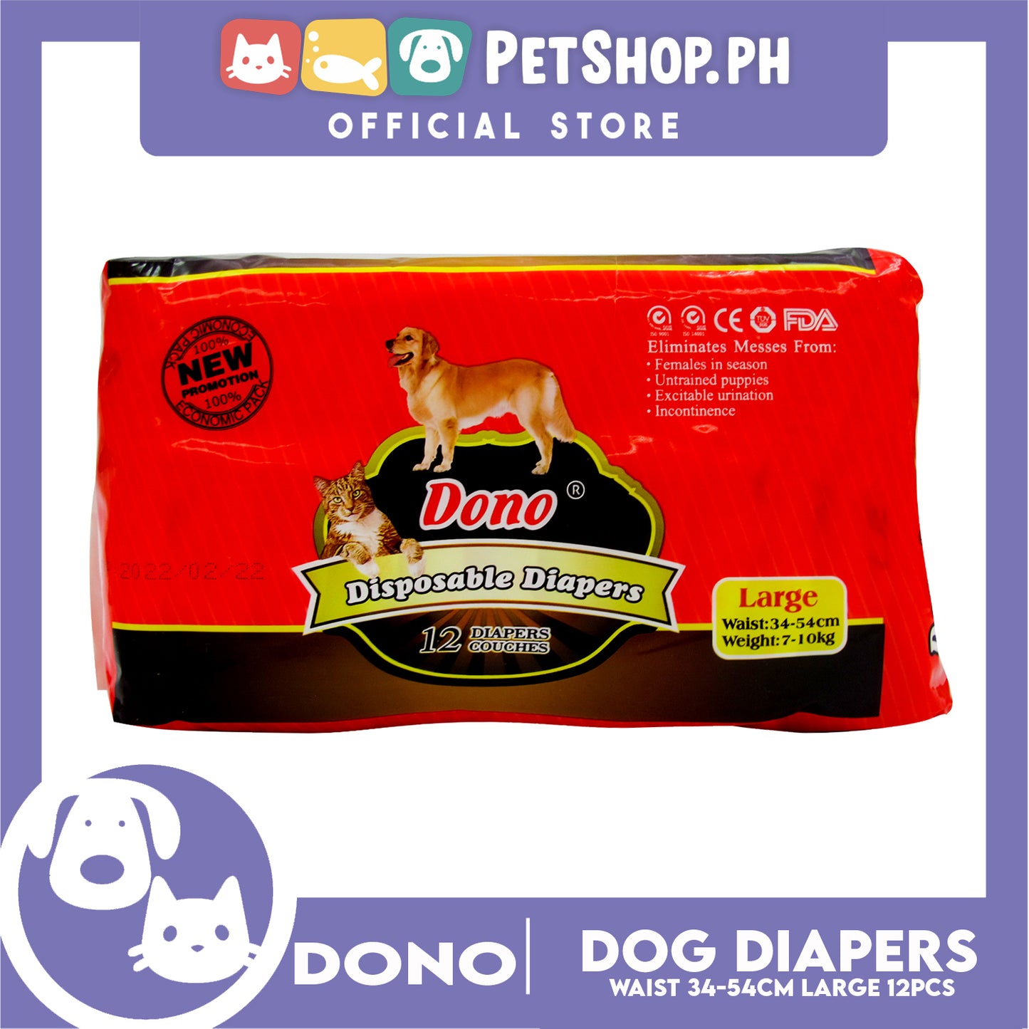 Dono Disposable Diapers Super Absorbent Large 12pcs