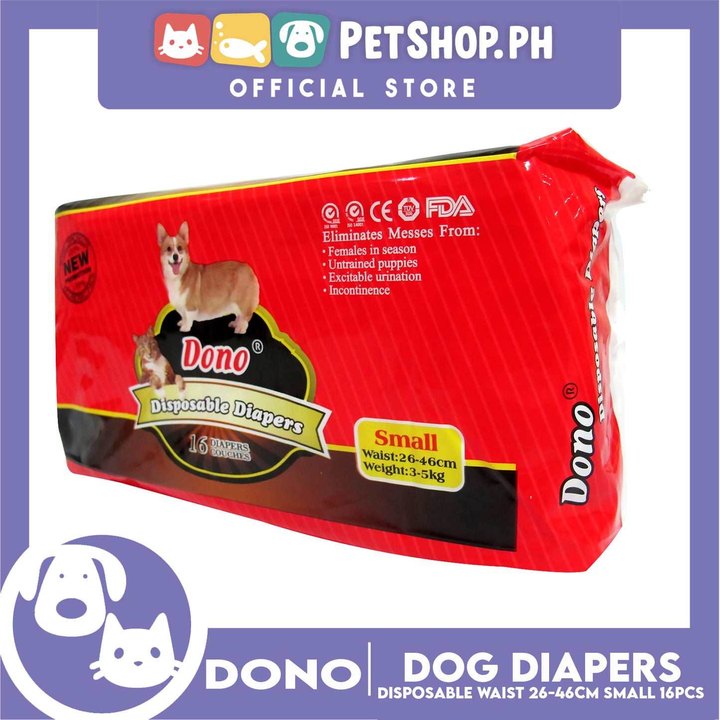 Dono Disposable Diapers Super Absorbent Small 16 pcs Dog Diaper