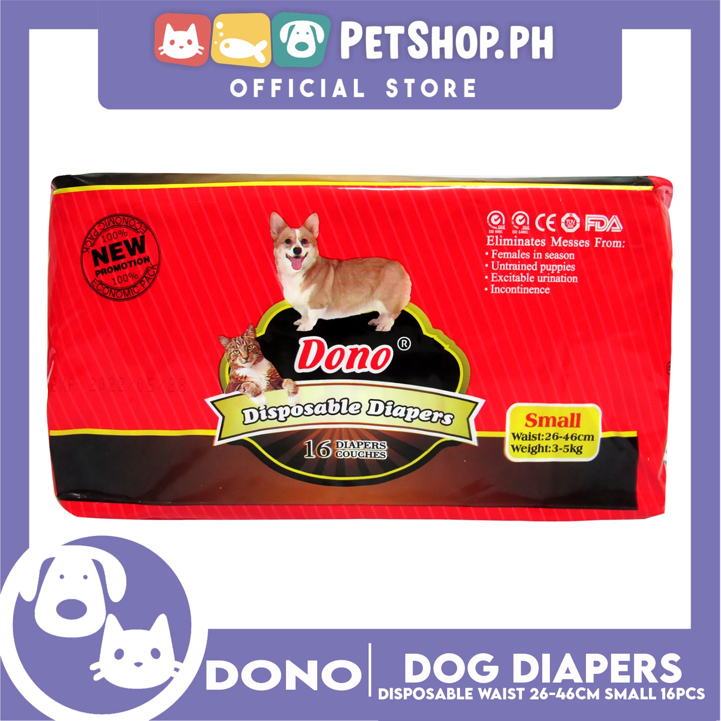 Dono Disposable Diapers Super Absorbent Small 16 pcs Dog Diaper