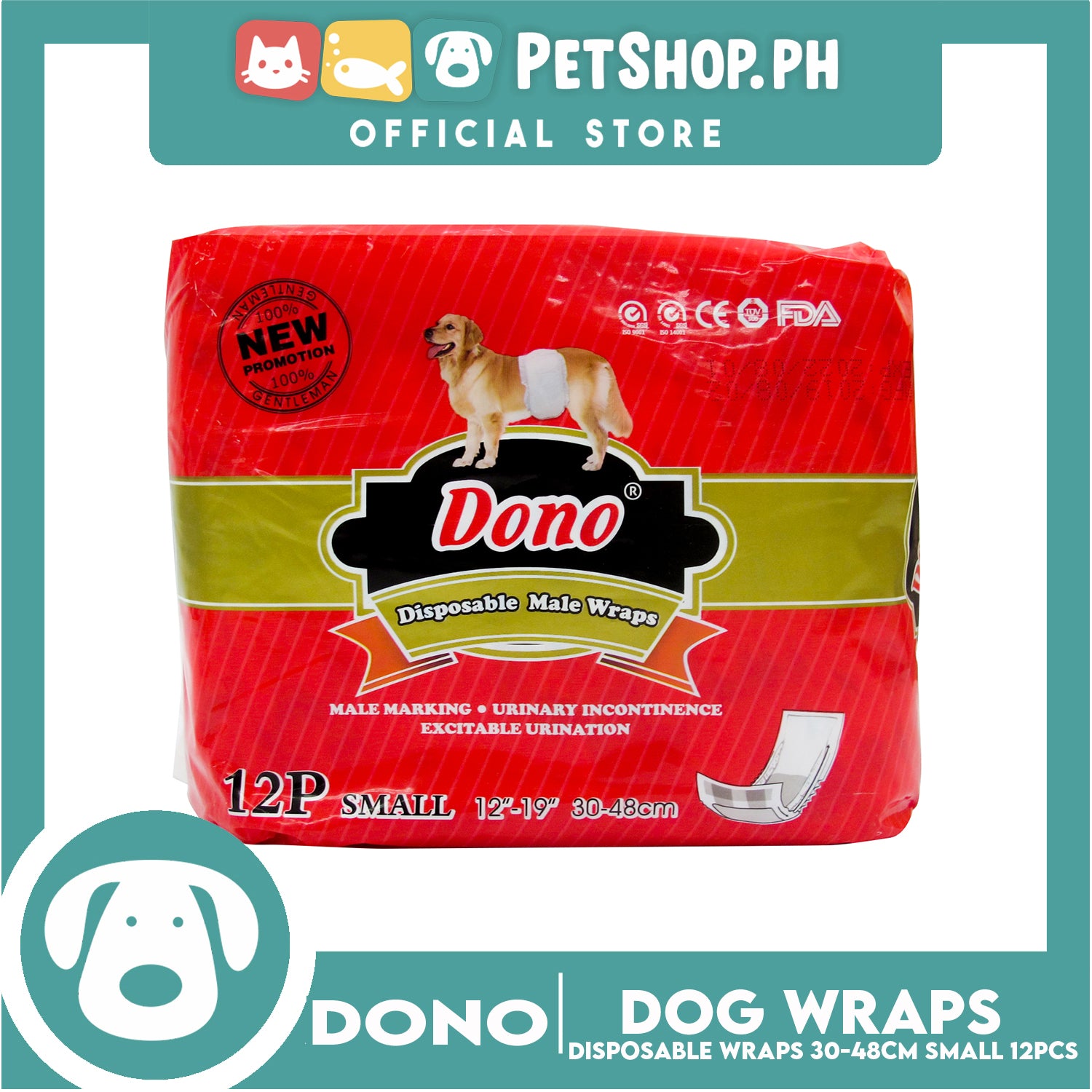 Dono Disposable Male Dog Wrap Small Set of 12pcs Petshop.PH