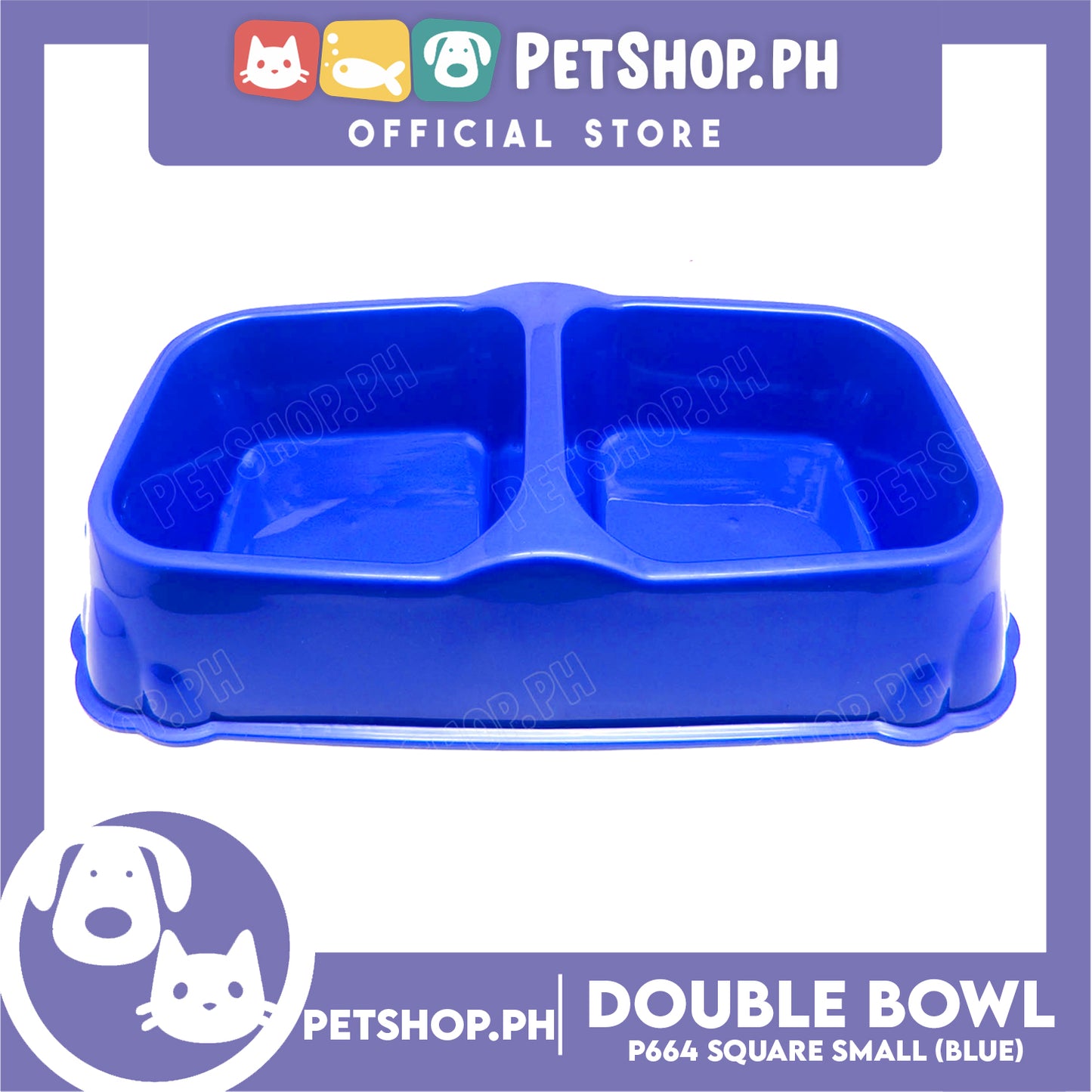 Petshop.ph P664 Square Double Bowl Small Blue