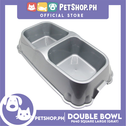Petshop.ph Square Double Bowl Large Gray P640