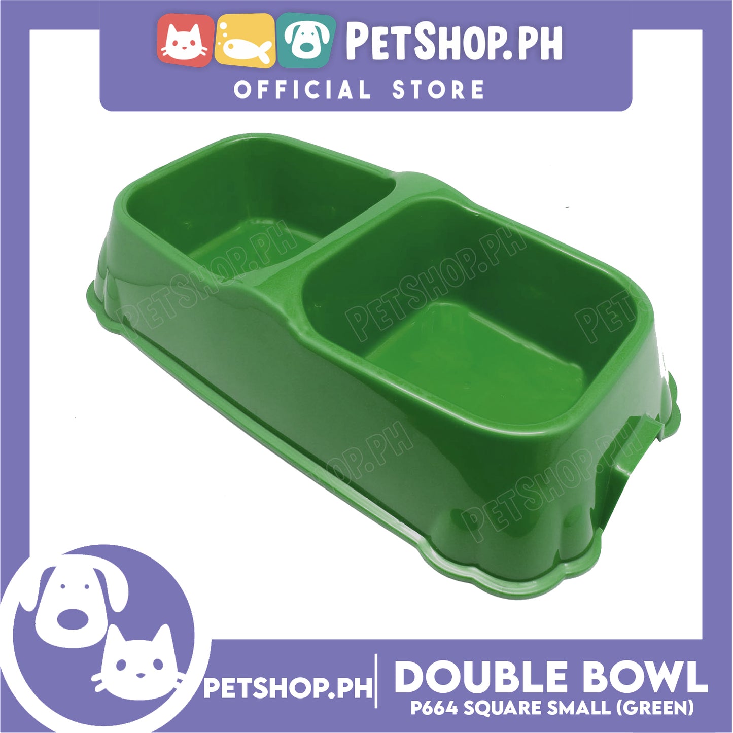 Petshop.ph P664 Square Double Bowl Small Green