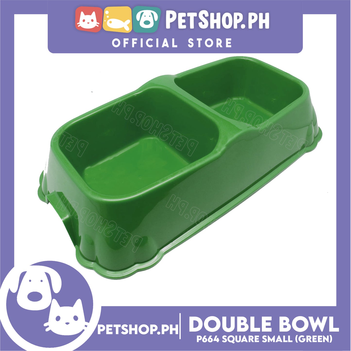 Petshop.ph P664 Square Double Bowl Small Green