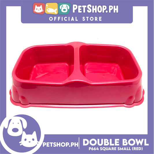 P664 Square Double Bowl Small Red