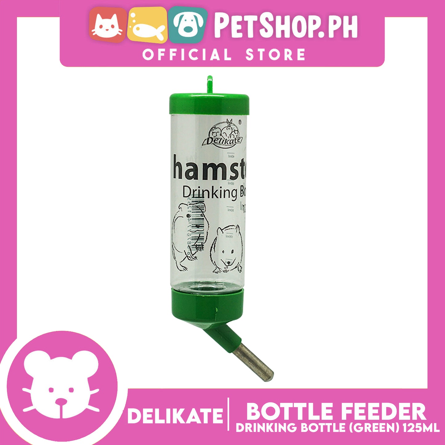 Delikate Hamster Drinking Bottle Green 125ml B2