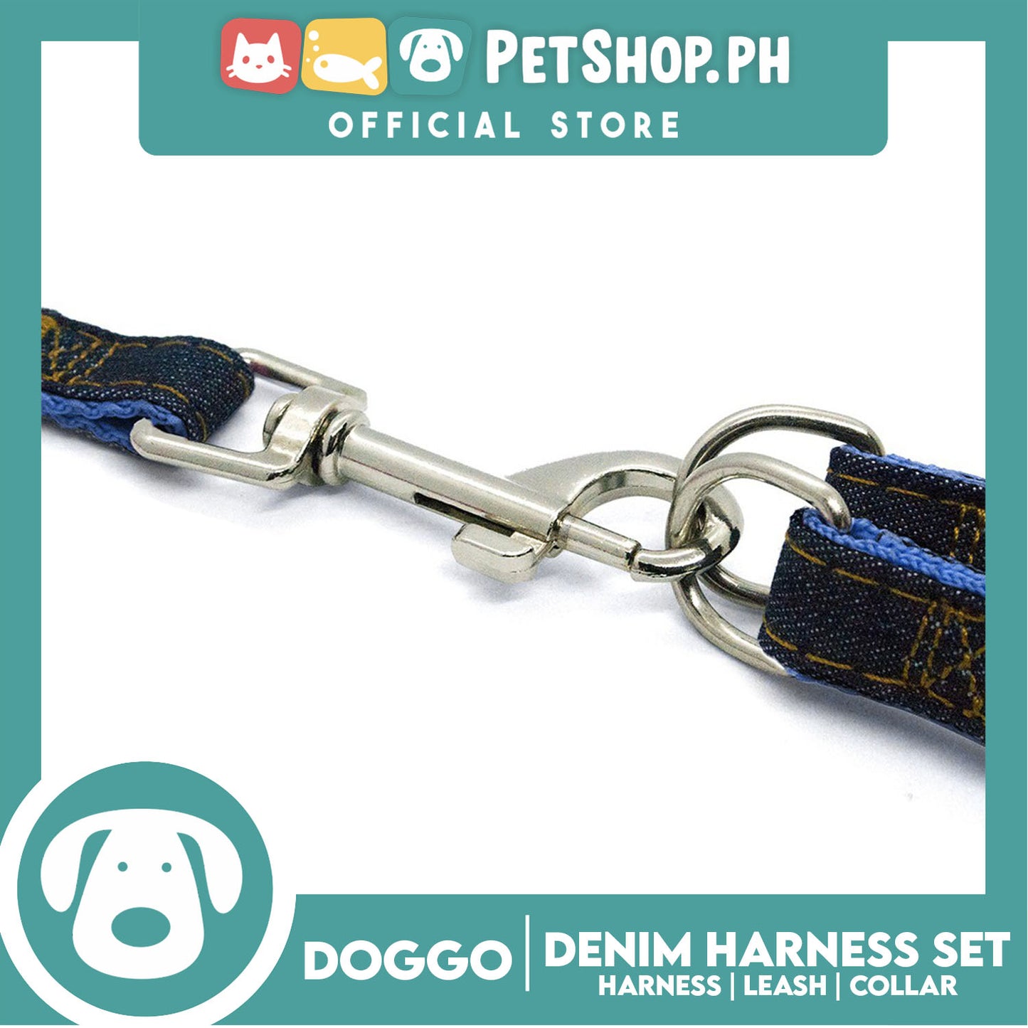 Doggo Strong Harness Set Denim Design Extra Small (Red) Harness, Leash and Collar for Your Dog