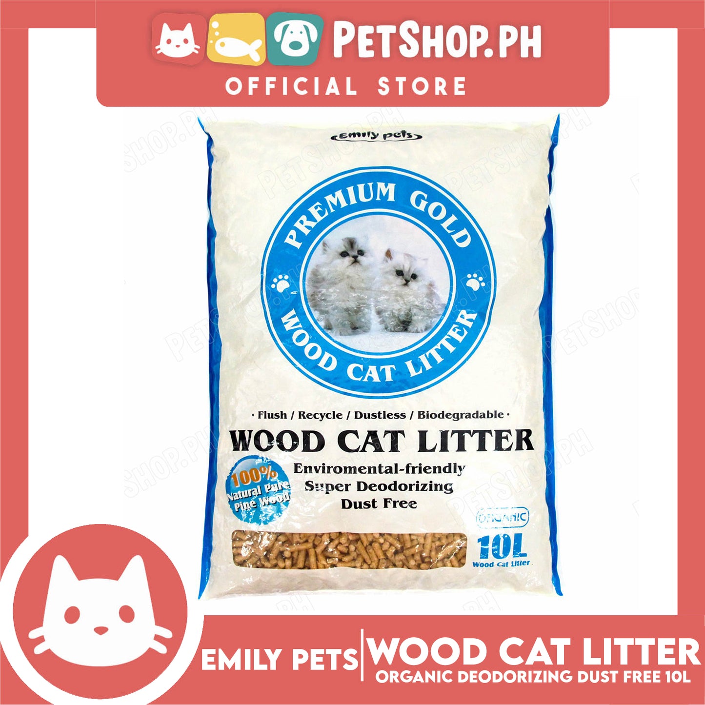 Emily Pets Premium Wood Cat Litter 10L
