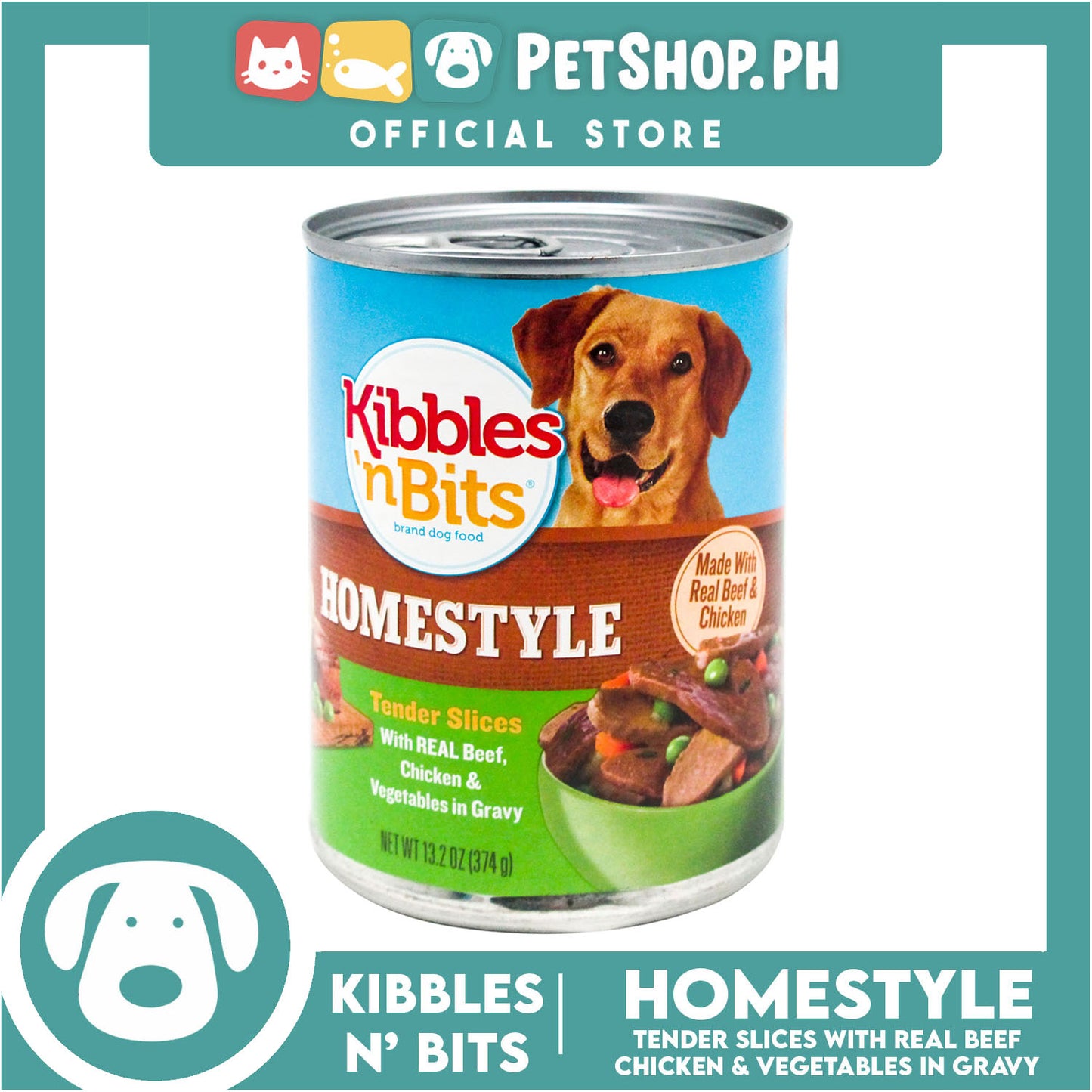 Kibbles 'n Bits Tender Slices with Real Beef, Chicken & Vegetables in Gravy 374g