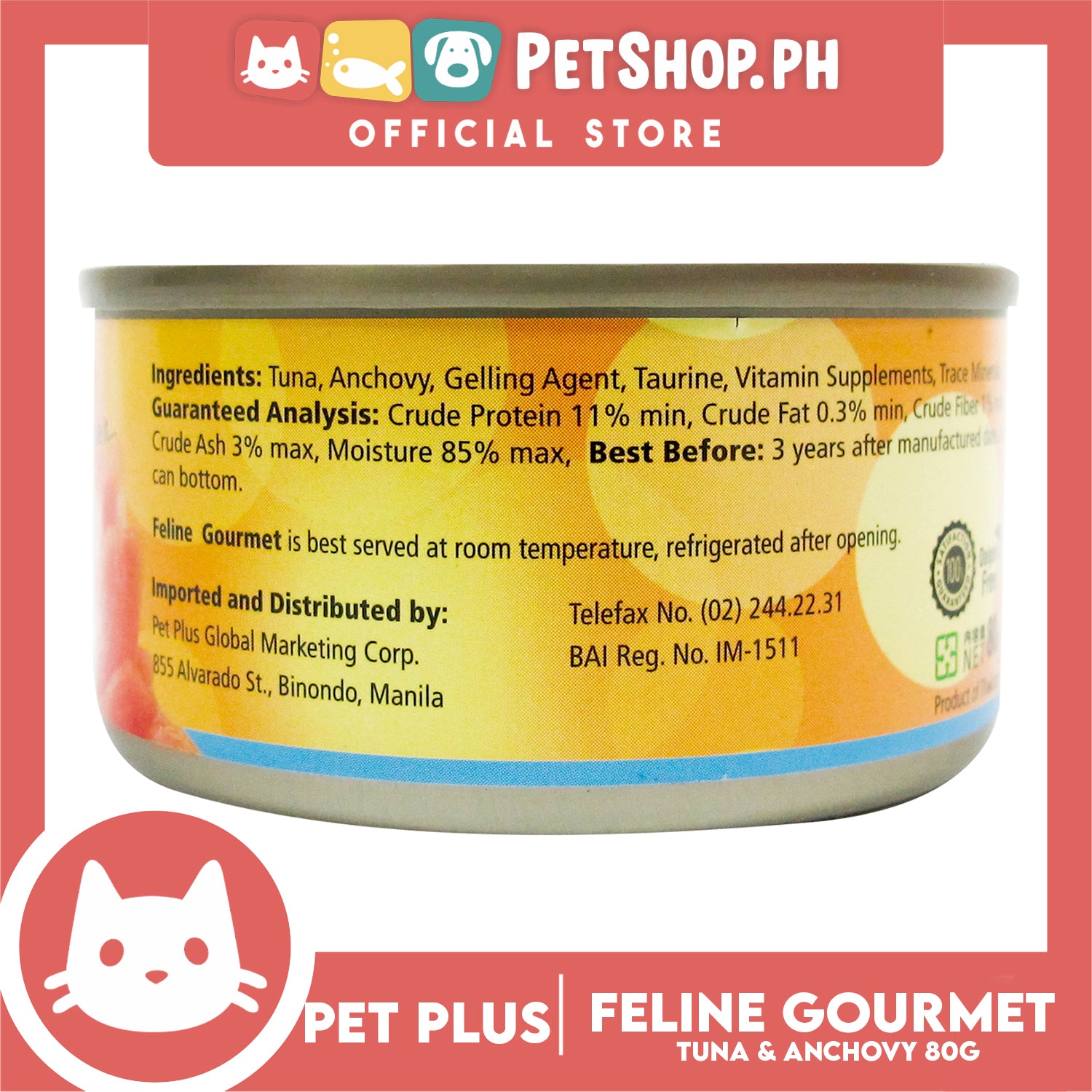 Pet Plus Feline Gourmet 80g Tuna And Anchovy Flavor Canned Cat Food Petshop.PH