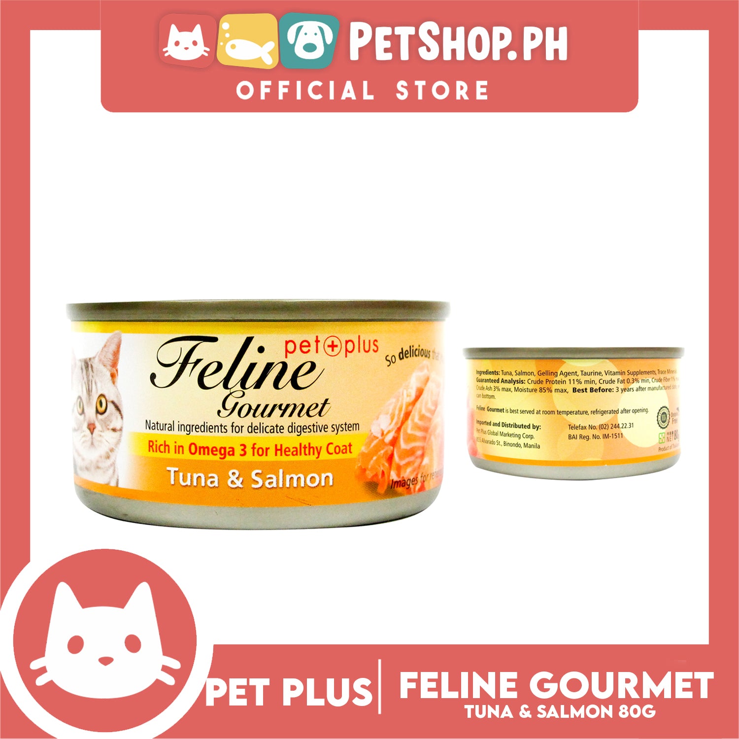 Pet Plus Feline Gourmet 80g Tuna And Salmon Flavor Canned Cat