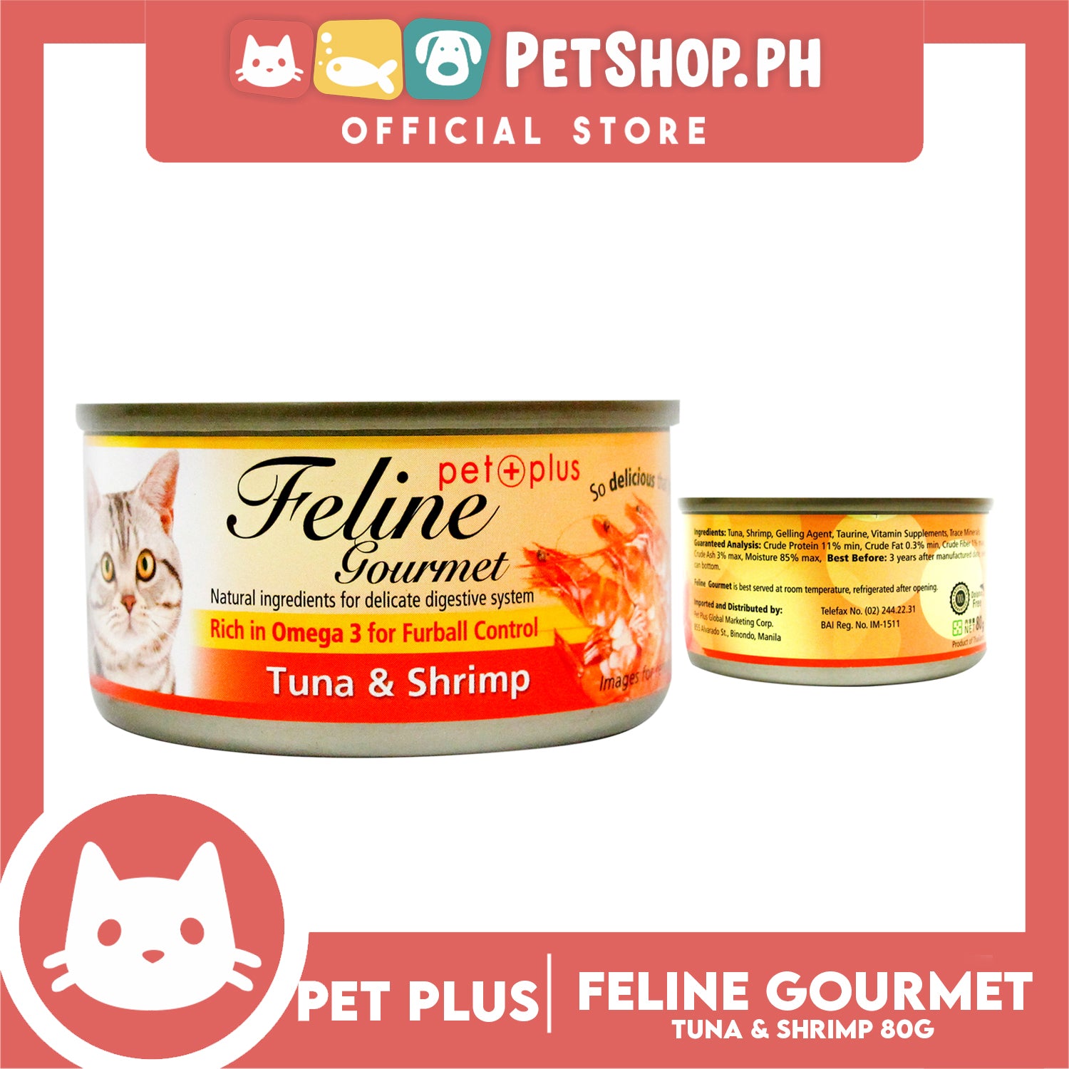 Pet Plus Feline Gourmet 80g Tuna And Shrimp Flavor Canned Cat Food Petshop.PH