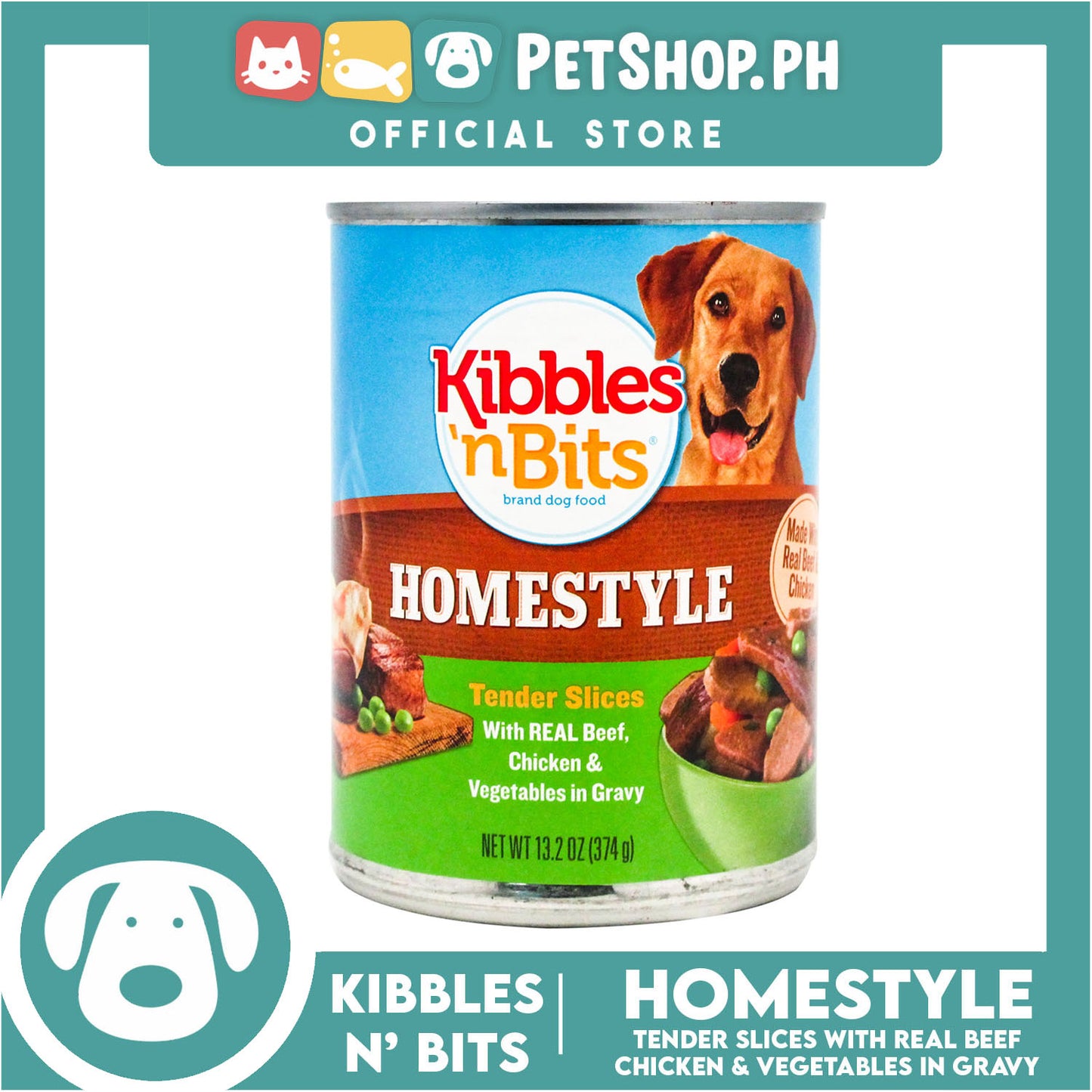 Kibbles 'n Bits Tender Slices with Real Beef, Chicken & Vegetables in Gravy 374g