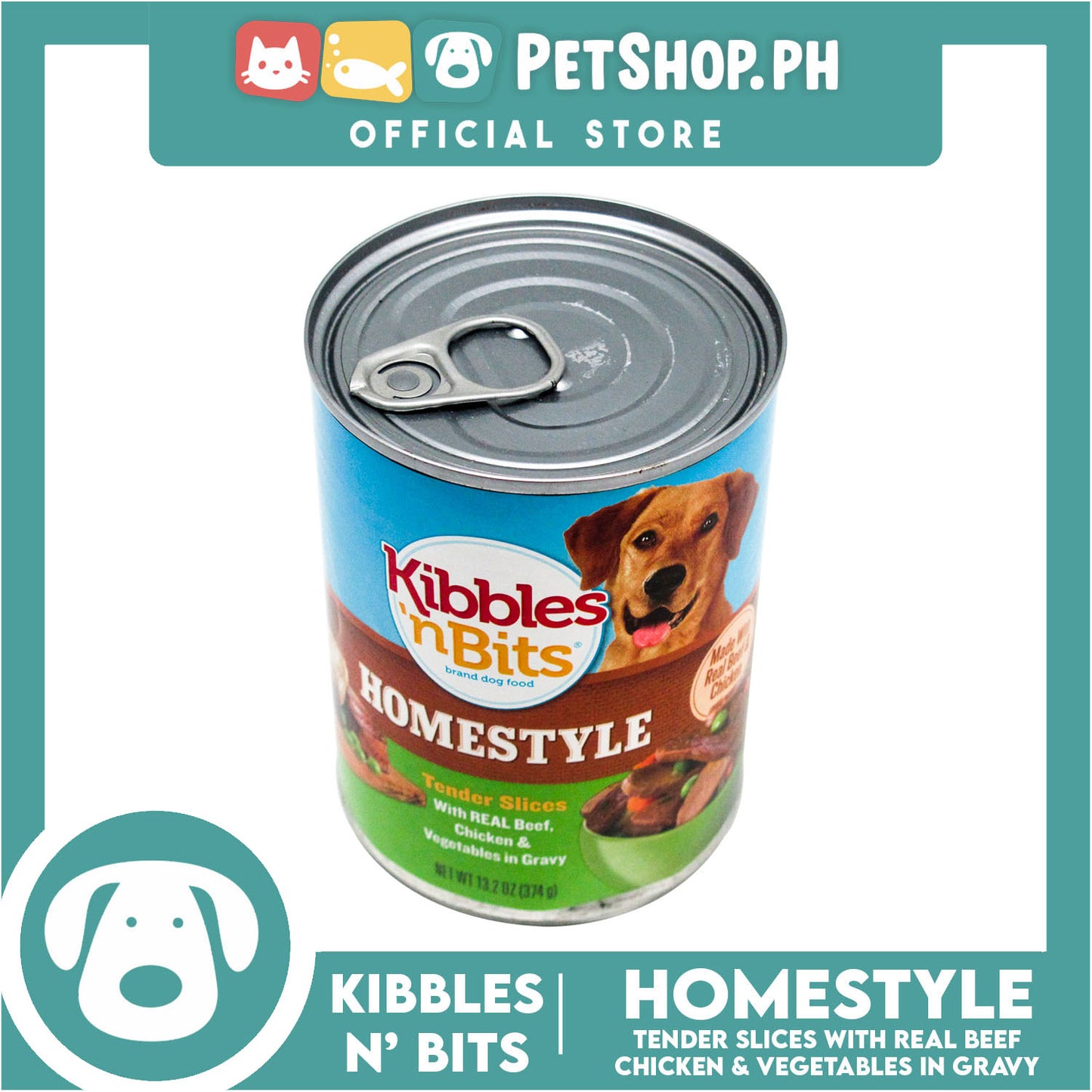 Kibbles 'n Bits Tender Slices with Real Beef, Chicken & Vegetables in Gravy 374g