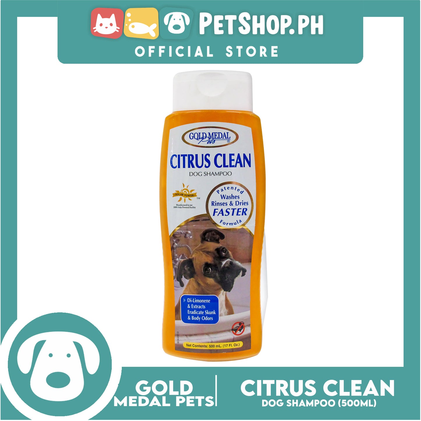 Gold Medal Pets Citrus Clean Dog Shampoo 17oz Di-Limonene and Extracts, Eradicate Skunk and Body Odors