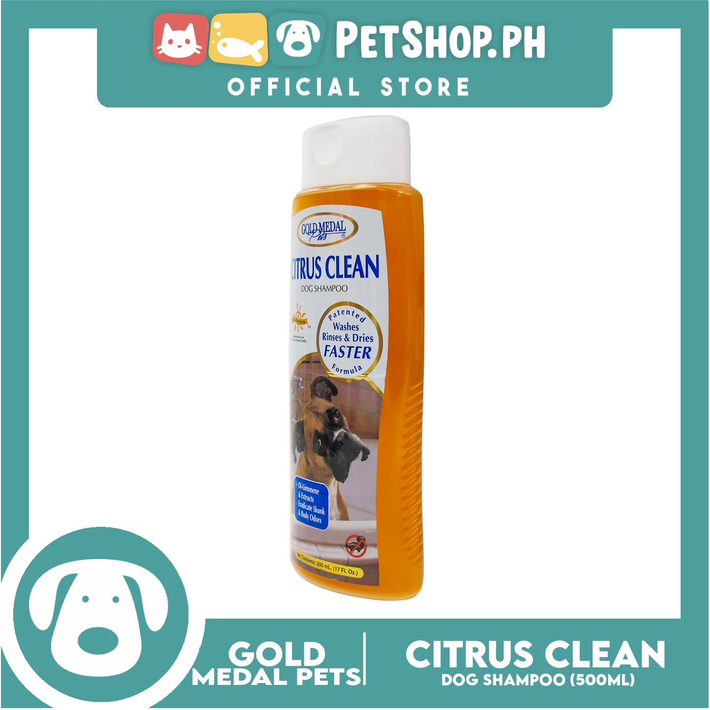 Gold Medal Pets Citrus Clean Dog Shampoo 17oz Di-Limonene and Extracts, Eradicate Skunk and Body Odors
