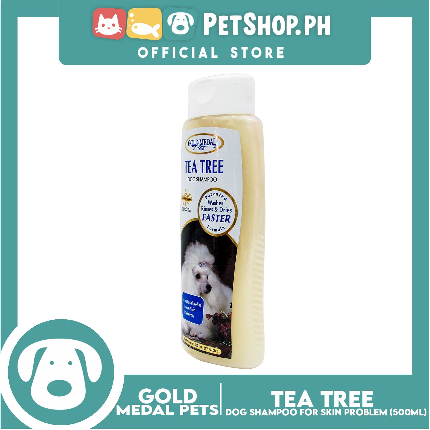 Gold Medal Pets Tea Tree Dog Shampoo 17oz Natural Relief from Skin Problems