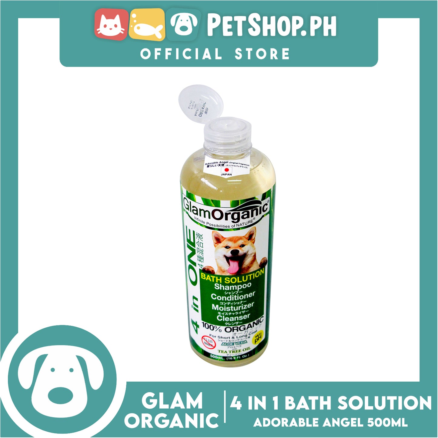 Glam Organic 4 in 1 Bath Solution 100% Organic 500ml (Adorable Angel) Dog Grooming