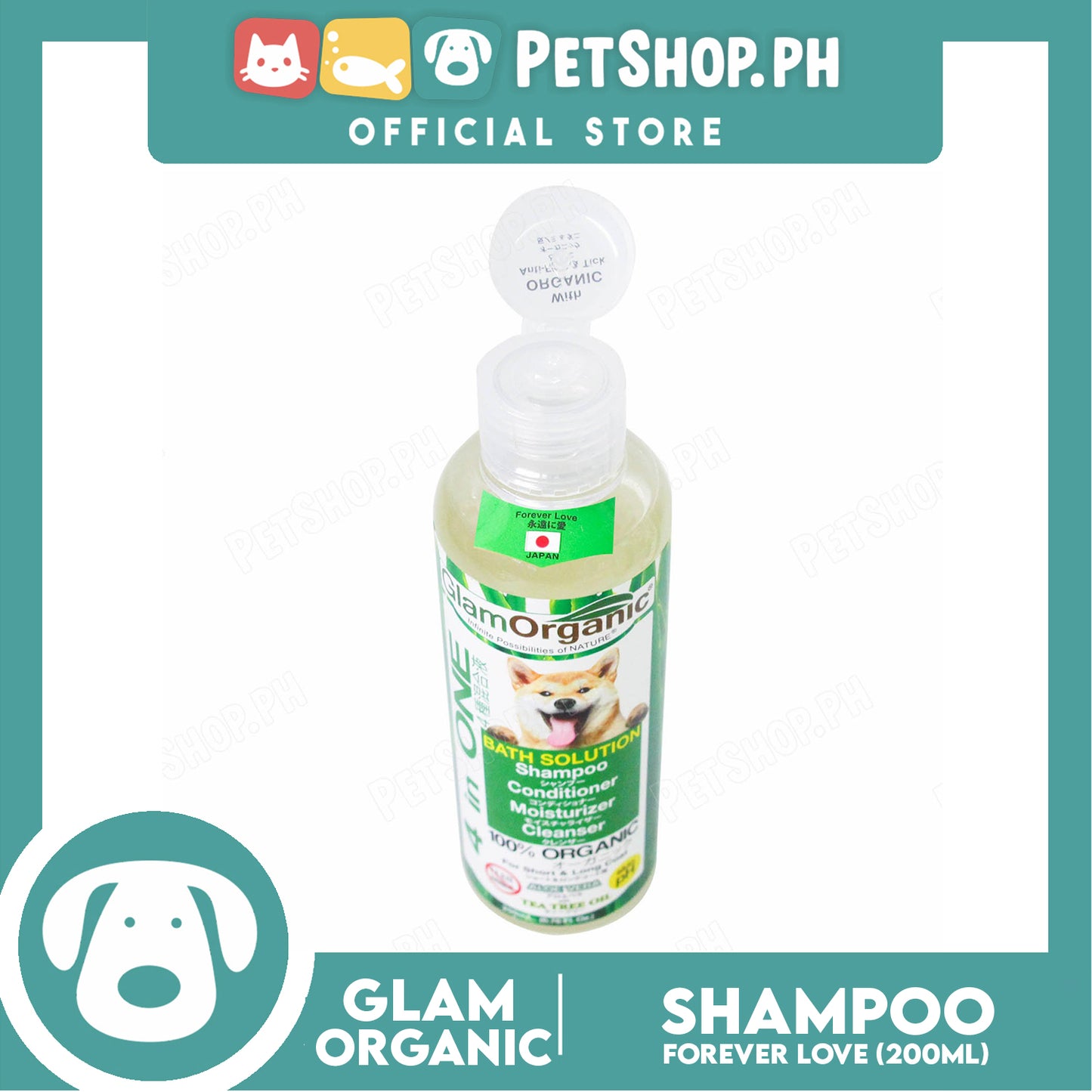 Glam Organic 4 in 1 Bath Solution 100% Organic 200ml (Forever Love) Dog Grooming