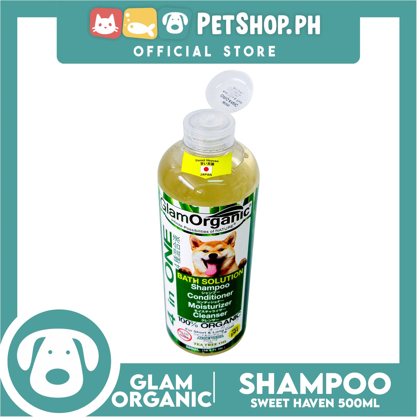 Glam Organic 4 in 1 Bath Solution 100% Organic 500ml (Sweet Heaven) Dog Grooming