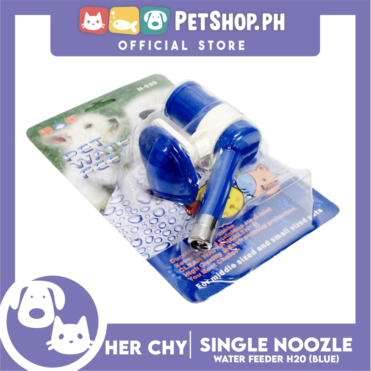 Her Chy Single Nozzle Pet Water Feeder Blue H520