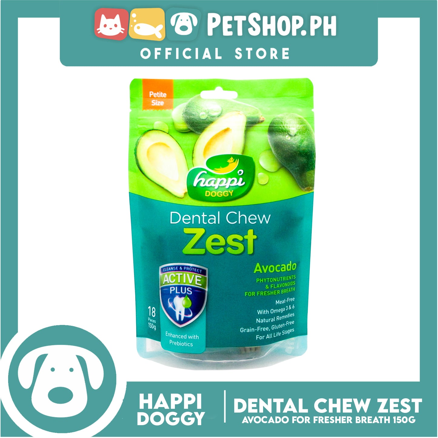 Happi Doggy Dental Chew Zest 18pcs. 150g (Avocado) Dog Treats